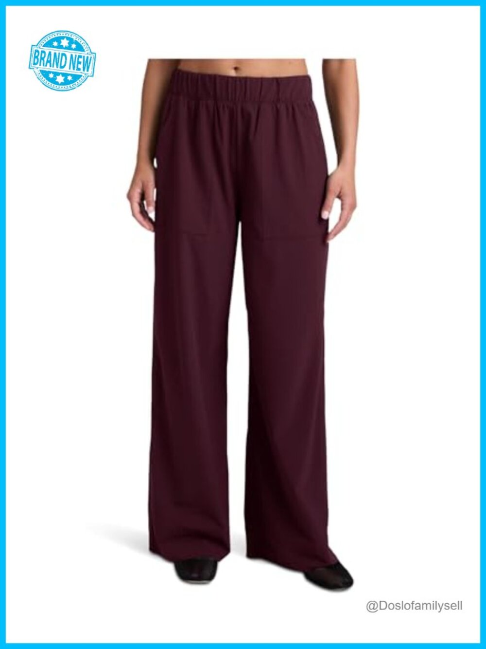 Women's Wide Leg Yoga Pants Mid Rise Stretch Woven Pull On 4-Way Stretch
